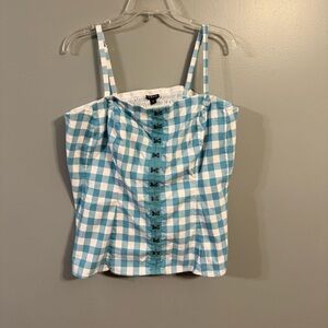 Torrid Fit And Flare Button Up Strapless Crop Top Turquoise Gingham 4X NWOT